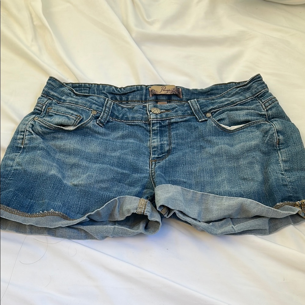 PAIGE Low Rise Blue Jean Shorts